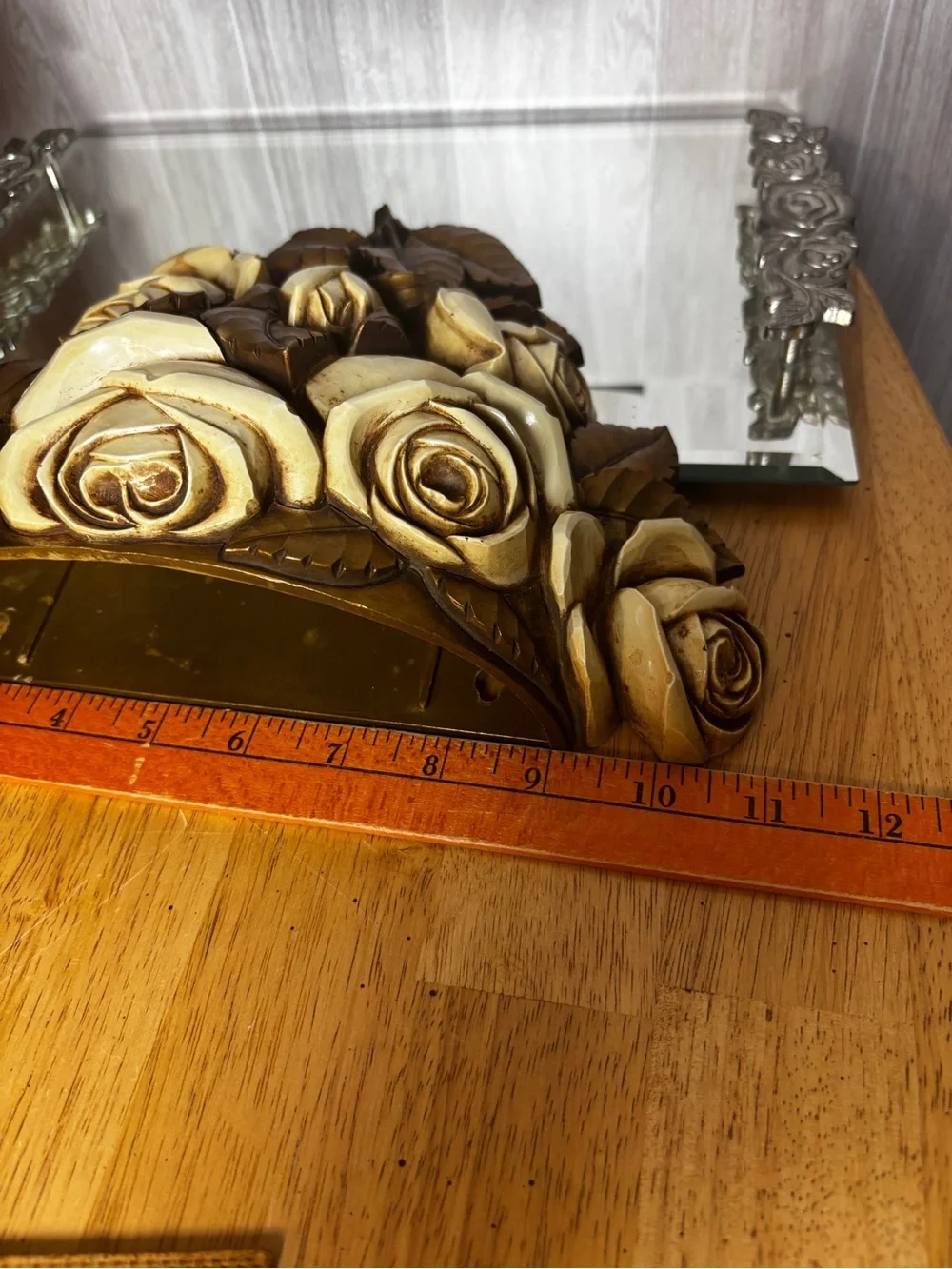 Vintage 1978 Homco 6048 Floral Wall Pocket Plaque Ivory Gold Roses USA